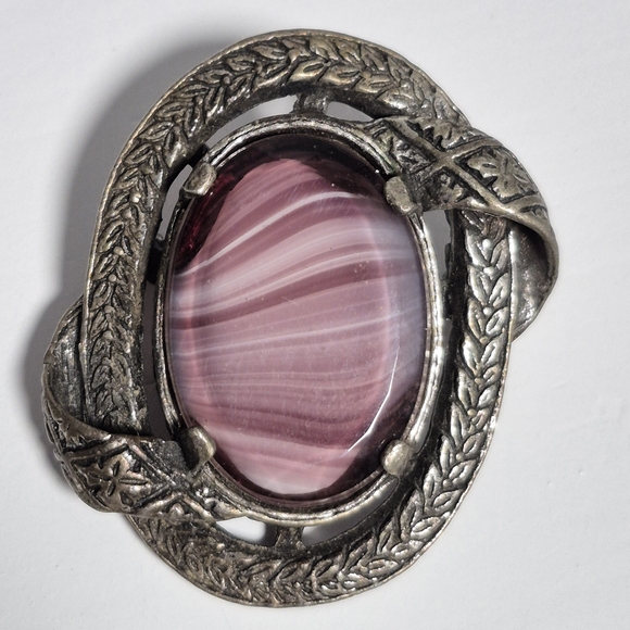 Miracle Vintage Celtic Scottish Silver-tone Brooch Purple Glass Amethyst Agate - Picture 1 of 9